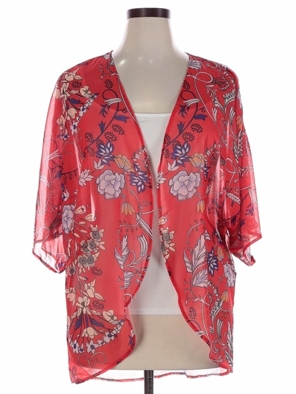 Boho Floral High-Low Kimono Red & Purple Medium Oversized